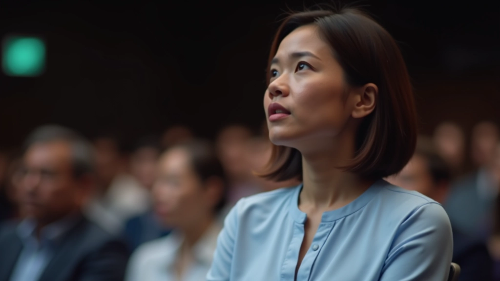 Presenter answering audience question with attentive posture and engaged expression during interactive Q&A session