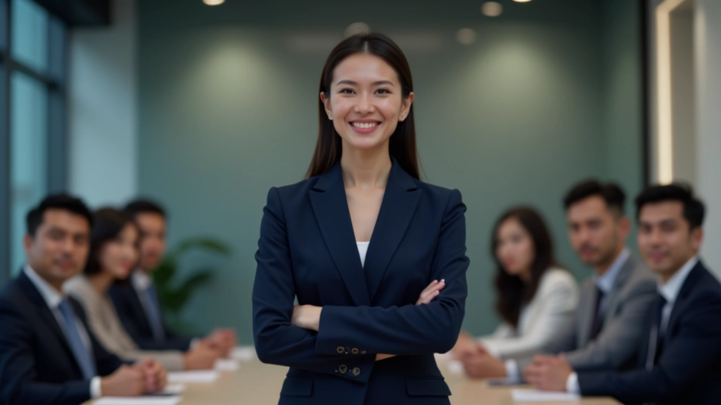 Confident professional speaker standing before engaged audience in modern corporate boardroom setting