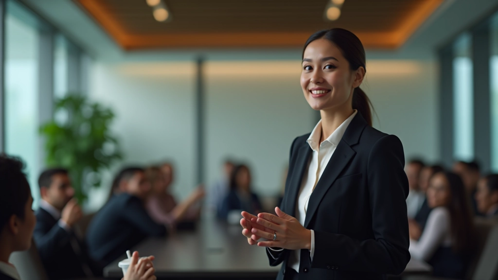 Confident professional woman presenting to audience